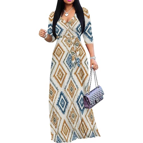 Image of Women Plus Size 3 /4 Sleeve V Neck Maxi Dress with Pockets | Soft fabric relaxed fit three quarter sleeve v neck with pockets for party and daily wear