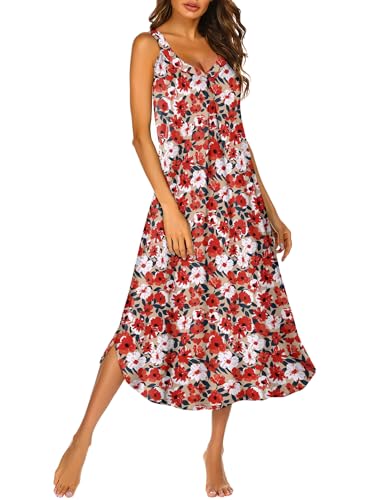 Image of Ekouaer Womens Sleeveless Nightgown Full Slip Nightshirt Long Nightwear Full Length Loungewear Tank Nightdress S-2XL