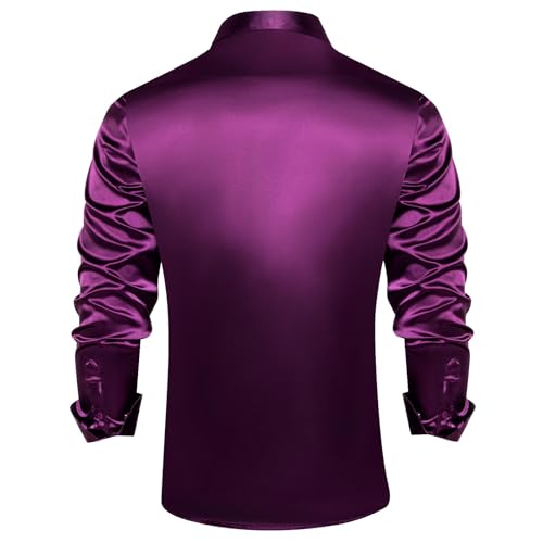 DiBanGu Mens Long Sleeve Button Down Shirt,Satin Shiny Dress Shirt for Men Solid Regular Fit Shirts with Pocket Wedding Party4