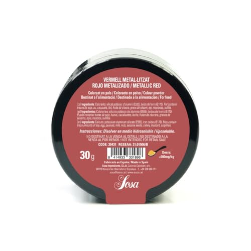 SOSA Colorante Rojo metálico laca en polvo - Liposoluble - Tarro 30grs - Uso alimentario