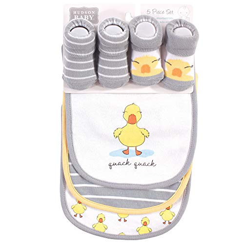 Image of Hudson Baby Unisex Baby Cotton Bib and Sock Set, Quack Quack, One Size