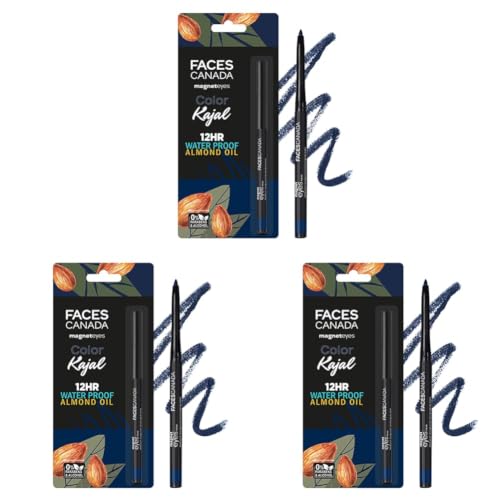 Image of FACESCANADA Magneteyes Color Kajal - Blue Motivation 01, 0.30g Highly Pigmented Kohl, 12Hr Long Stay, Matte Finish, Single Stroke Glide, Waterproof & Smudgeproof, Almond Oil Enriched (Pack of 3)