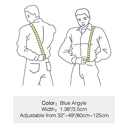 Grade Code Suspenders For Men Leather Button End Suspenders 49 Inch Y-Back Adjustable Elastic Tuxedo Suspenders (Blue Argyle) #TOP6