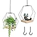 YushengTai 2 STK Blumenampel Hängend Innen, Hängeblumentopf mit Holzsockel, Hängetopf für Pflanzen, Metall Blumenampel Schwarz, Hängepflanzen Topf Hängender Blumentopf, für Zimmerpflanzen Sukkulenten