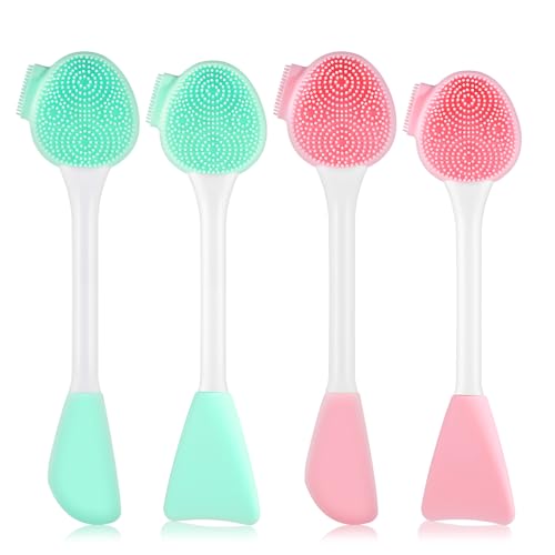 4 Pack Silicone Face Brushes - 4 in 1 Multi-Use Facial Cleansing Brush, Mask Applicator, Lip & Face Scrubber | Gentle, Easy to Clean & Travel Friendly