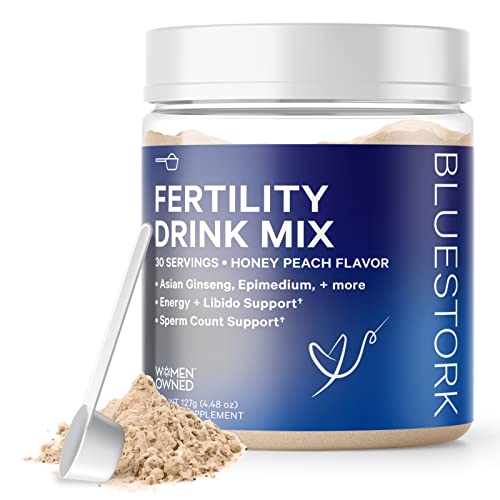 Blue Stork Menâs Fertility Drink Mix: Honey Peach Flavor, Fertility Supplements for Men, Hormone Balance for Men, Vitamin B12, Horny Goat Weed, Niacin, Ginseng, Women-Owned, 30 Servings