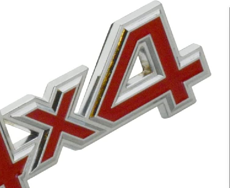 Image of 2 pc 4X4 Emblem 3D Badge Metal Sticker Tailgate Decals Car Side Fender Rear Trunk Emblem Fit for Universal Car Truck SUV Pickup 4Wd (Silver-red)