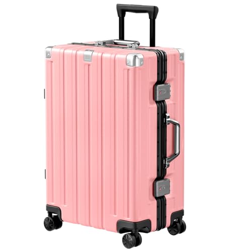 Krute Zipperless Luggage 24 Inch Aluminum Frame Suitcase with Spinner Wheels PC+ABS Hardide Checked Luggage TSA Approved No Zipper Travel Suitcase Pink Pink Checked-Medium (24 Inch)