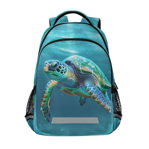 Sea Turtle Teal Underwater Backpack 3rd 4th 5th Grade School Bookbags Travel Laptop Daypack Bag for Boys Girls