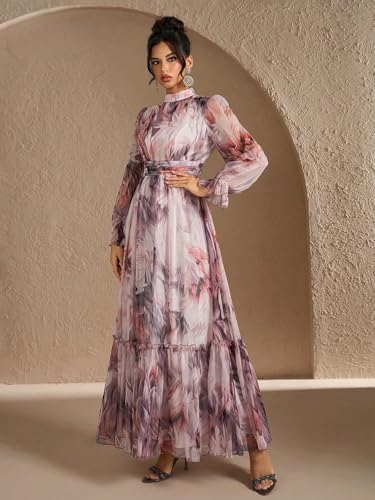 Image of TOLEEN Summer Casual Dresses for Women 2024 Spring Fashion Boho V Neck Long Sleeve Ruffle Floral Print Elegant Maxi Dress
