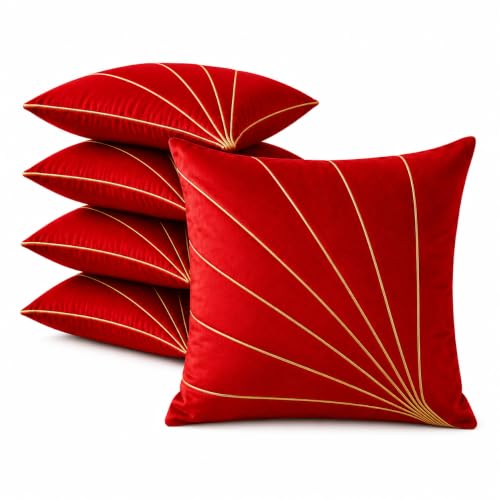 Image of Noor Silk Cushion Covers Pack of 7 | 16x16 Inches, Red