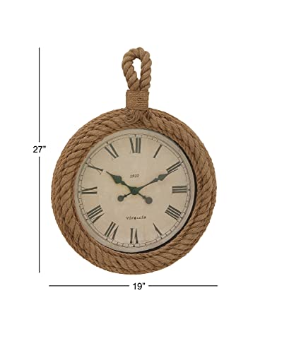 Deco 79 Jute Wall Clock With Rope Accents, 19" X 2" X 27", Beige #TOP3