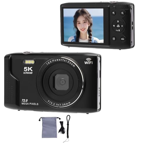 BuyWeek Appareil Photo Numérique 5K 72MP avec WiFi, Zoom Numérique 16X Autofocus Caméra Vlogging avec Écran Ultra HD de 2,8 Pouces, Flash et Microphone...