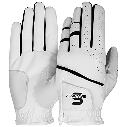 SAWANS Golf Glove Men's Durable Premium Leather Left Hand Right All Weather Grip Golfer Gloves Non Slip Flexible Golfing (White, XL, Left Hand(for right handed golfer)) - Image 2