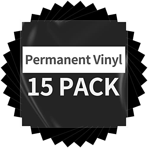 Black Permanent Vinyl - 15 Sheets Glossy Black Adhesive Vinyl 12'x11.8', Black Permanent Adhesive...
