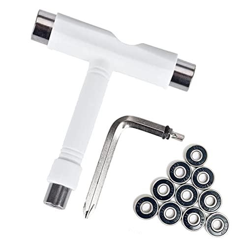 Kit d'outils de skate blanc avec 10 roulements 608RS pour longboard et quad