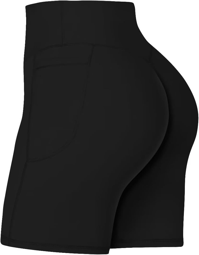 No Front Seam Biker Shorts for Women with Pockets, Yoga Workout Gym Bike Shorts with Tummy Control