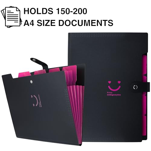 Image of SPS 5 Pocket Expanding File Folder Smile Design - Fits A4 & Letter Size Document Organizer, Accordion File Folders, File Holder for Office, School & Home Use - Pink