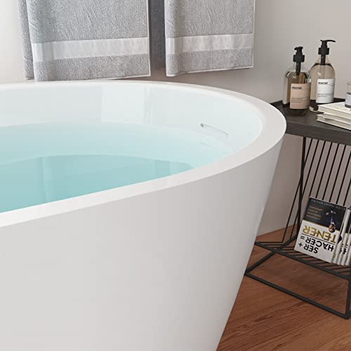 Image of 59 inch Acrylic Freestanding Bathtub, Elegant Skirted Free Standing Tub, Soaking Tub with Integrated Slotted Overflow, Toe-Tap Chrome Drain, cUPC Certified, Glossy White