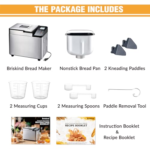 Bread Maker Machine with Ceramic Nonstick Pan, 19 Menus, 2 Pound Stainless Steel Breadmaker with Glass Touch Panel, Gluten Free, Sourdough Starter, Custom Setting, 3 Loaf Sizes & Crust Colors