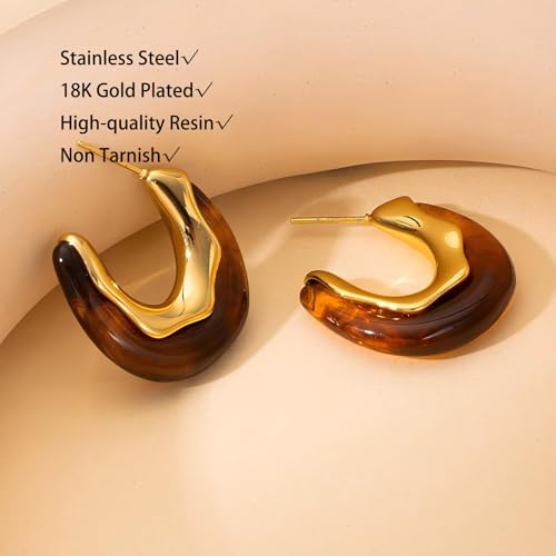 Chunky Gold Dangle Earrings for Women Non Tarnish Pink Brown Amber Resin Earrings Trendy 18K Gold Plated Dangle4