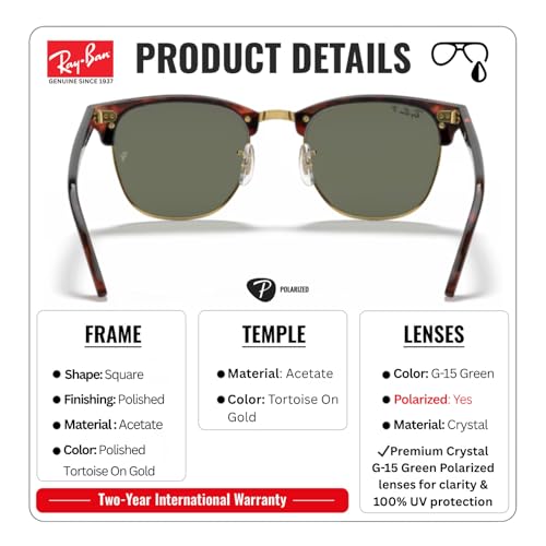 Image of Ray-Ban RB3016 CLUBMASTER CLASSIC Square Shaped Sunglasses for Men & Women with Official RAYBAN Eyewear Kit