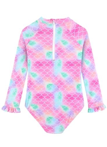 Image of Alakuoti Long Sleeve One Piece Ruffle Swimsuit for Toddler Girls Baby Girl Rashguard Shirt with UPF 50+ Sun Protection