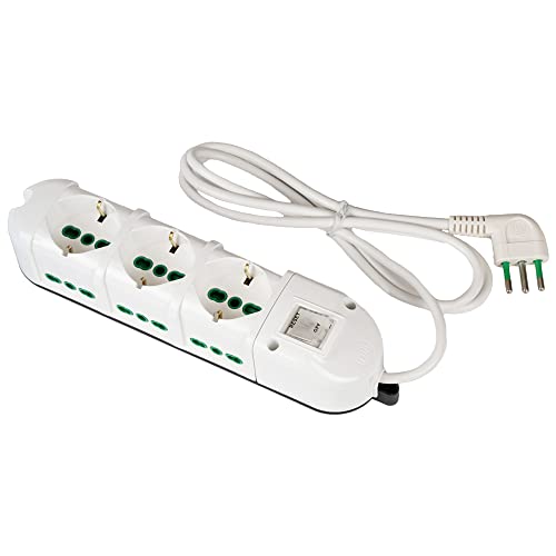 FANTON 481224-B Multipresa elettrica 9 posti con 3 prese universali e 6 prese bivalenti italiane laterali ciabatta spina piccola 10A cavo 1,5mt - colore bianco