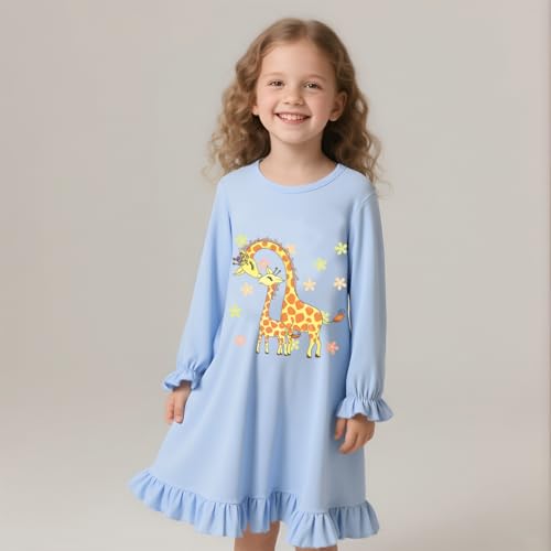 DDSOL Toddler Little Girl Nightgown Kid Long Sleeve Sleepwear Fall Nightie Sleepshirt Nightdress Pajamas Clothes 4-10 Year2