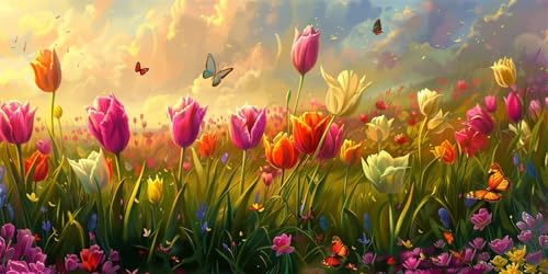Diamond Painting Grand Format 100x200cm | Activité Broderie Diamant Papillon et Tulipe