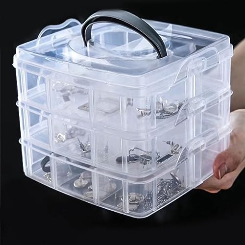 Image of esowemsn 1PC 3-Tier Stackable Craft Storage Containers Plastic Jewelry Box Organizers with 18 Compartments for Bead,Earring,Necklace,Arts and Craft,Jewelry,Ribbon