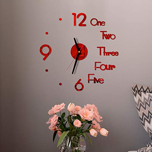 Evangelia.ym Diy Wall Clock Stickers, Unique Half English Letters Numbers Scale 3D Mirror Surface Sticker For Home Living Room Office Decoration Clock (Red) #TOP2