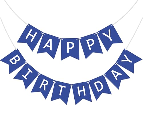 Image of Fecedy Navy Blue Happy Birthday Bunting Banner Pre-Strung No DIY for Birthday Party Decorations