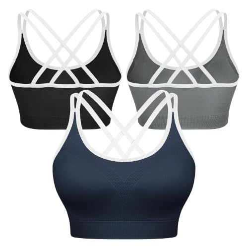 Image of VEQKING Strappy Cross Back Sports Bra for Women Removable Padded Yoga Bras | Multipack, Medium Support, Comfortable Seamless Wireless Design, Breathable Moisture-Wicking Fabric, Workout, Gym, Pilates