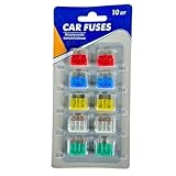 Lot de 10 mini fusibles plats pour voiture, moto, camion et bateau - Code couleur - Changement rapide - Protection contre les courts-circuits et les surcharges - 10 A à 30 A