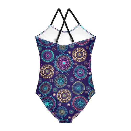 Floral Mandala Girls One Piece Swimsuits Flowers Sport Halter Swimwear Beach Bathing Suit 7-8T2