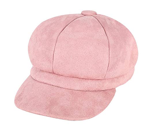 Brcus Women Velvet Peaked Beret Cap Warm Solid Color Newsboy Cabbie Baker Boy Hat Pink