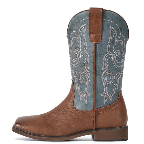 Image of IUV Cowboy Boots For Women Square Toe Cowgirl Wide Mid Calf Western Boots