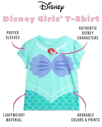 Image of Disney Cinderella Ariel Rapunzel Toddlers & Girls Short Sleeve Graphic Tees | Officially Licensed, Soft Cotton Blend, Comfortable Crewneck T-Shirt for Everyday Fit, Great for Play, Dress Up & Layering