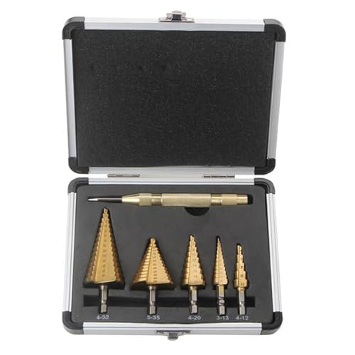 6PCS Foret Étagé Métal, Fraise Metal, 5 HSS Foret Conique + 1 Poinçon Central Automatique, pour Métal/Bois/Plastique