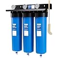 HQUA WF3-01 PRO 3-Stage Whole House Water Filtration System, Big Blue 20" x 5.5", Reduces Heavy Metals, PFAS (PFOA/PFOS), Chlorine, Sediment, Odor & VOCs