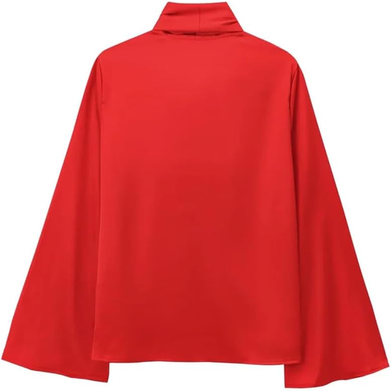 Women's Bow Decoration V-Neck Long Sleeved Silk Shirt Black M(6)