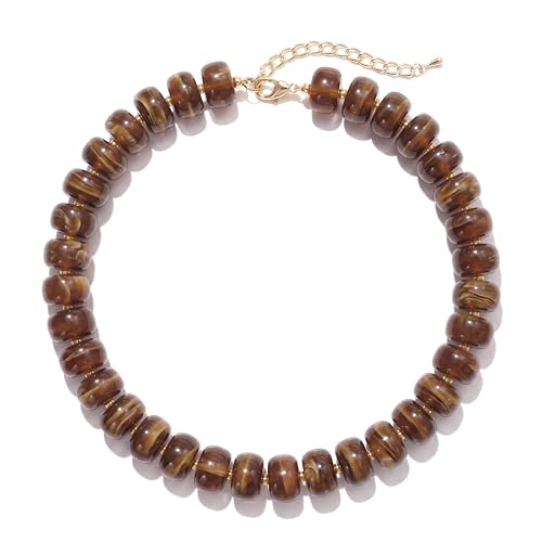 Badu Dark Coffee Chunky Beaded Necklace for Women,Acrylic Bead Choker Statement Necklace Cute Trendy Necklaces Jewelry Gifts
