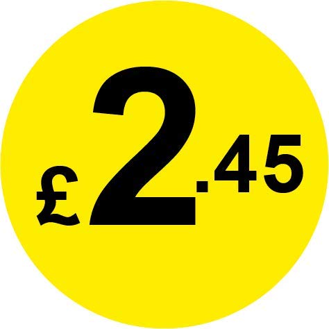 Permanent Adhesive - Black & Yellow 30mm Price Stickers/Labels from 10p to £5.25, 1000, £2.45 — image 1