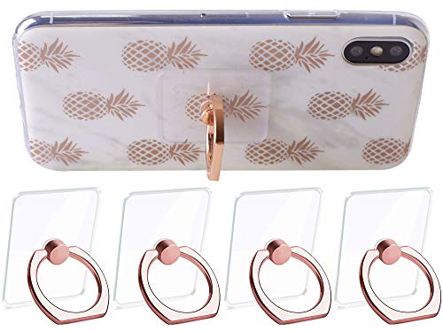 ARASO Transparent Cellphone Ring Holder Stand - 360 Degree Rotation Cell Phone Ring Holder Finger Grip for iPhone Xs Max, Galaxy S9 Plus Note 9 (Square Rosegold 4Pcs)