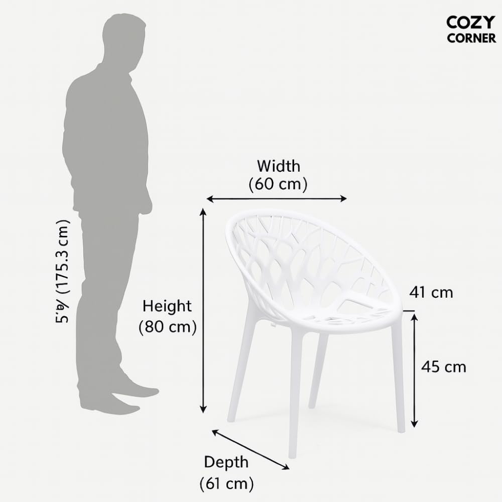 Cozy Corner Neelkamal Crystal PP Chair – Premium Durable Plastic Seating for Indoor & Outdoor Use – Ergonomic, Lightweight, Weather-Resistant, and Easy-to-Clean- Milky White, Set of 2 1