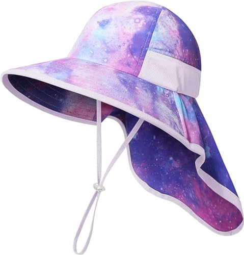 Image of icolor Kids Sun Hat UPF50+ Sun Protection Bucket Hat Toddler Summer Beach Play Hats with Neck Flap for Girl Boy Ages 3~10