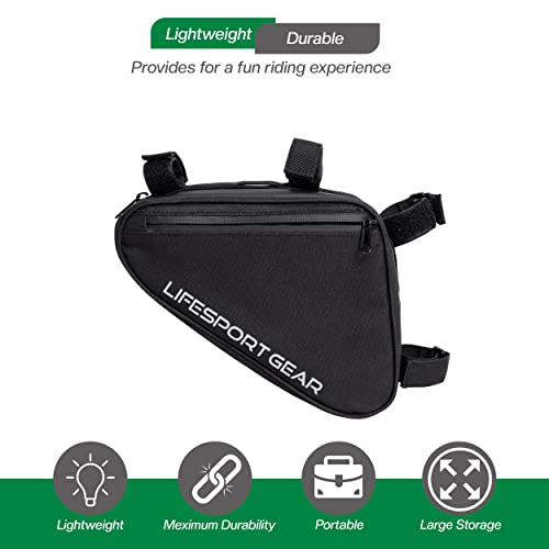 Lifesport Gear Bike Frame Bag, Triangle Storage Pouch For Road Bike, Padded Bicycle Bike Storage Bag With Mesh Pocket And Elastic Strap For Accessories, Phone, Wallet, Keys, Tools (Large) #TOP2