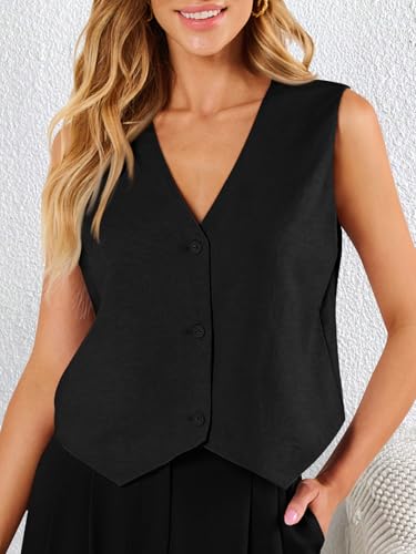Vest Tops for Women V Neck 2025 Fashion Trendy Crop Tank Top Spring Sleeveless Outfits Linen Casual Work Clothes