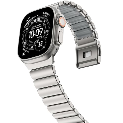 NewWays Stainless Steel & Silicone Hybrid Band for Apple Watch Ultra 3 2 1 49mm Series 11/10 46mm 45mm 44mm Series 4 5 6 7 8 9 10 11 SE Link Bracelet Magnetic Clasp Strap Sport Metal Band for Men